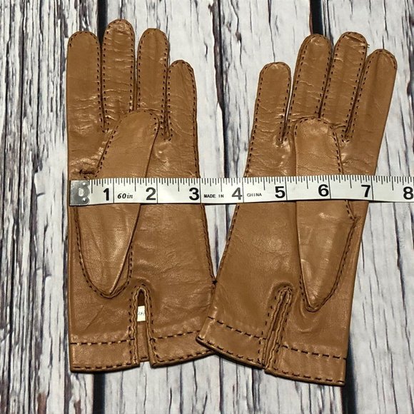 Vintage 60’s Leather Gloves Camel Brown Tan New Vtg New Old Stock Size Small - Picture 4 of 7